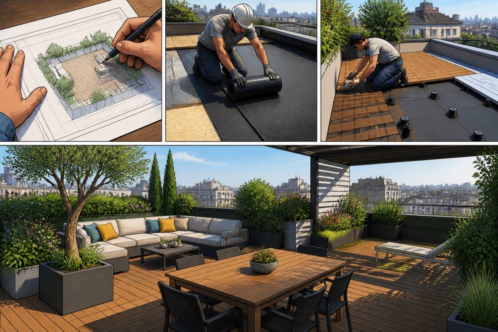 Aménagement toit terrasse : étapes, contraintes et idées pour réussir vos travaux