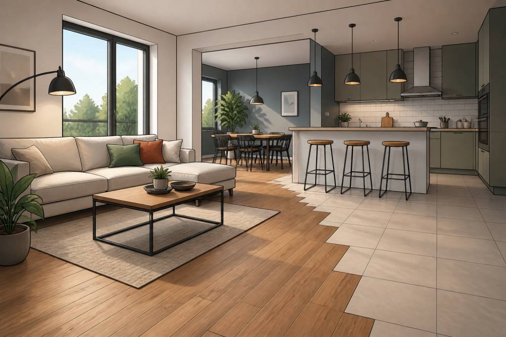 Cuisine ouverte sur salon : carrelage ou parquet, quel sol choisir ?
